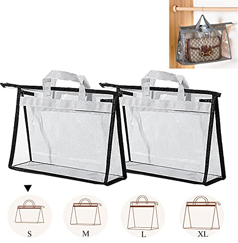 fazhongfa 2PCS Dust Bags for Handbags Clear Purse Storage Organizer Non-Woven Hanging Bag Closet with Zipper and Handle (Small, Light Grey)