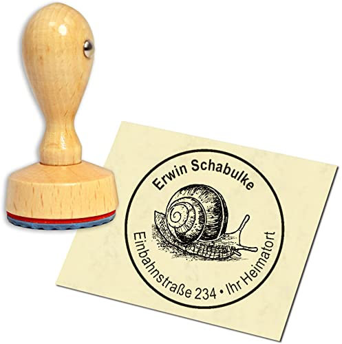 Stempel Adressstempel Holzstempel - Schnecke - rund ∅ 40mm personalisiert als Firmenstempel Namensstempel Bürostempel