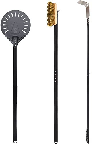 SHANGPEIXUAN Buccia per pizza da 20,5 cm e spazzola da forno per pizza e frassino, 3 pezzi, kit di utensili da forno per pizza commerciale con manico in alluminio da 100 cm
