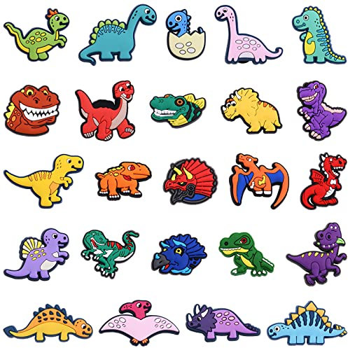 Ainiv 24PCS Charmes de Chaussure, Mignons Anime Dinosaure Charms Accessoires Croc Bracelet Décorations de Fête Cadeaux D'anniversaire, Pâques, Cotillons Enfants