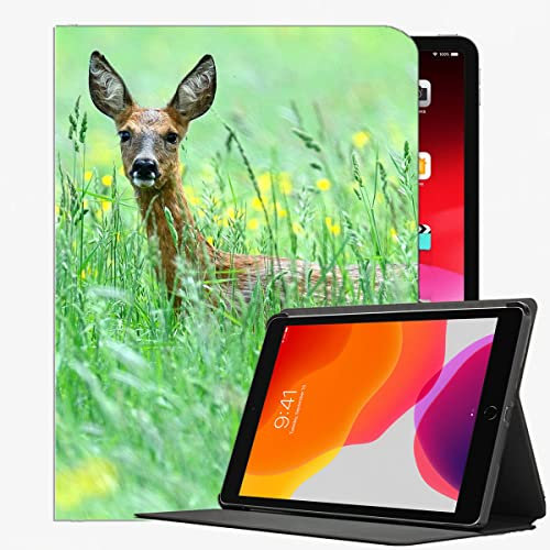 YENDOSTEEN Hülle für iPad Pro 12.9 Zoll 2021/2020/2018,Gras Blumen Hirsch Klappständer Schutzhülle mit Automatischem Schlaf/Aufwach