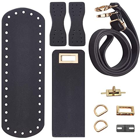 Yayatty DIY PU Ledertasche Strickset, Taschenboden zum Häkeln Einlegeboden mit Löchern Karabinerhaken Verschlüsse für Handtasche, Schwarz