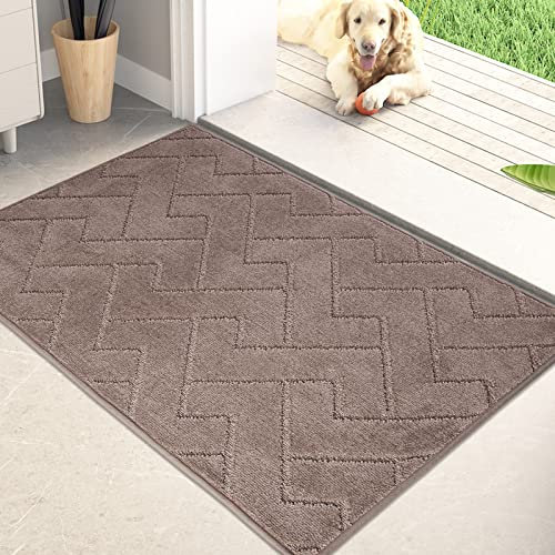 PURRUGS Dirt Trapper Door Mat 24 x 35.5, Non-Slip Machine Washable Entry Rug, Shoe Scraper, Dog Doormat, Super Absorbent Welcome Mat for Front & Back Door, Muddy Wet Shoes & Paws, Grayish Brown