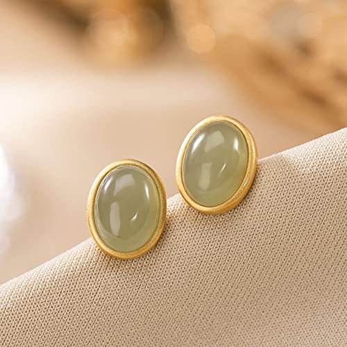 YMXCNM Damen Ohrringe,Hetian Jade Grüne Jade Ovale Ohrstecker, Hypoallergener Schmuck Für Empfindliche Ohren, Geeignet Für Hochzeit, Geburtstag, Weihnachten, Frauen, Mädchen