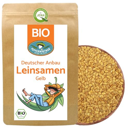 Bio goldene Leinsamen 500g - ganze Körner - goldgelbe Leinsaat aus deutschem Anbau - PEPPERMINTMAN