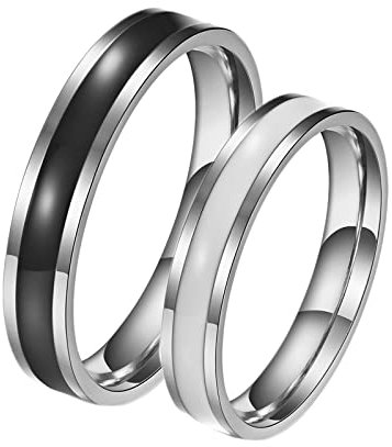 Dsnyu Ehering Paarweise, Zweifarbig Klassischer Ring 4MM, Edelstahl Silber Ringe Paare Verlobung für Verlobte Damen GR. 54 (17.2) + Herren GR. 60 (19.1)