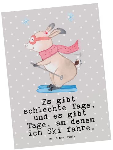 Mr. & Mrs. Panda Fotokarte Hase Skifahren - Geschenk, Postkarte, Ansichtskarte, Ski fahren, Skisport, Kunstkarten, Grußkarte, Skirennen, Ansichtskarten, Skiwettbewerb, Postkarten