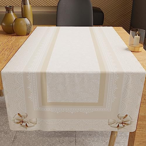 PETTI Artigiani Italiani - Accessori Tessili da Cucina, Runner da Tavolo Elegante 40x140 cm in Microfibra, Tovaglia Tavola in Stampa Digitale Fiocco Beige, 100% Made in Italy