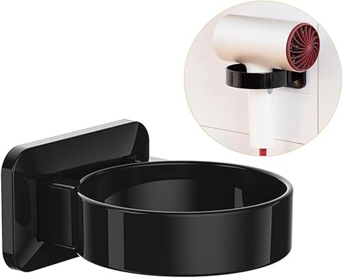 Porta Asciugacapelli,Porta Asciugacapelli Senza Perforazione,Porta Asciugacapelli, Staffa Adesiva Senza Perforazione Asciugacapelli,Porta Asciugacapelli,Asciugacapelli Montaggio A Parete(Nero)