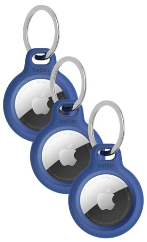 Belkin F8W973 AirTag Case with Key Ring (Secure Holder Protective Cover for Air Tag with Scratch Resistance Accessory) - Blue (Pack of 3)