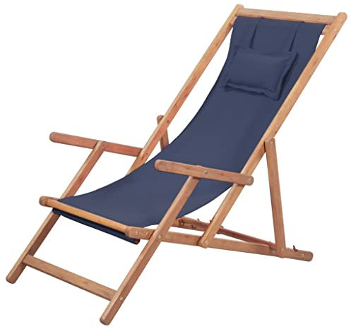 puraday Klappbarer Strandstuhl Stoff und Holzrahmen Blau 60x127x95 cm Klappstuhl Camping Gartenstuhl Klappbar Sonnenliege Holz Holzliegestuhl Balkon Liegestuhl Bequem Und Langlebig