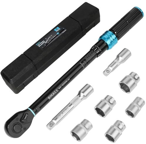 SHALL-Set di chiavi dinamometriche da 7 pezzi da 1/2, (20-220 Nm), adatte per la manutenzione di auto e moto, con asta di prolunga e scatola portaoggetti