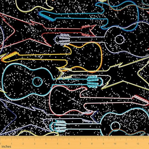 Musique thème guitare Tissus au Metre, musique rock thème Tissu 460x150cm chaise, musique motif Tissu Canapé pour la décoration intérieure et projets de bricolage à la maison, coloré