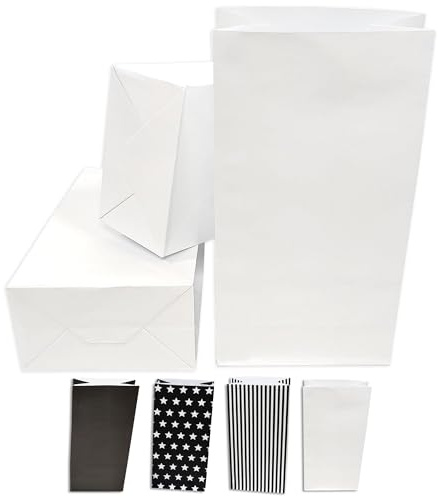 Frau WUNDERVoll® 24 Papiertüten mit Boden, weiß matt, 12x7x24cm / Blockbodenbeutel Tüte Papierbeutel Papiertüte Geschenktüte Geschenkbeutel Gastgeschenk Hochzeit Geschenktasche Falttasche