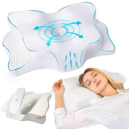 SAHEYER Nackenkissen Kopfkissen Memory Foam Kissen, Ergonomisches Nackenstützkissen, Seitenschläferkissen mit Eisseide Kissenbezug, Orthopädisches Kissen für Seiten, Rücken & Bauchschläfer