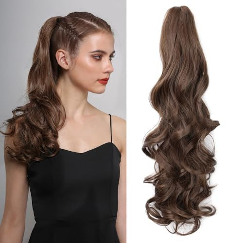 RPAEOY Extensión Cabello Ondulado Cola Caballo Clip Pinza 55cm Pelo Sintético Postizo Natural Voluminoso Rizado