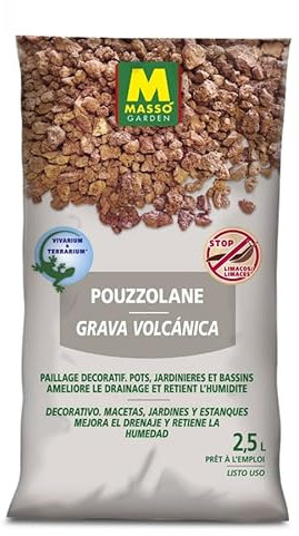 Peyca Grava volcanica 2.5L - Masso Garden. Decorativo, macetas, Jardines y estanques. Mejora el Drenaje y retiene la Humedad. Listo para Usar