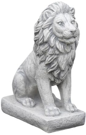 gartendekoparadies.de Kleiner Löwe gerade, Steinfigur, H. 34 cm, 10 kg, Grau, frostsicher aus Steinguss für Außenbereich (Gerade)