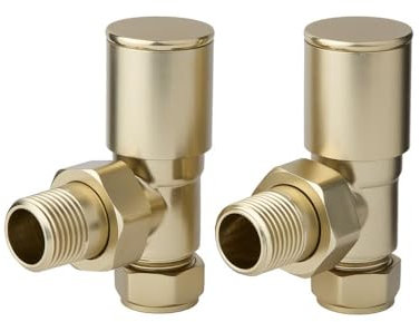 Milano Brushed Brass Angled Heated Towel Rail Radiator Valves