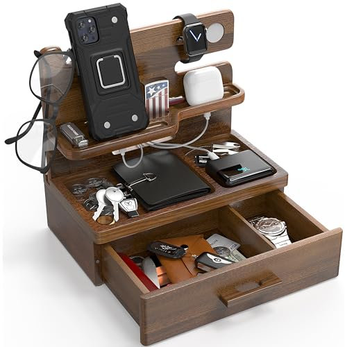 BarvA Handy-Dockingstation mit Schubladen-Organizer, Nachttisch-Organizer mit Aufbewahrungsbox, Beistelltisch, Smartwatch- und Handy-Ständer, Schlafzimmer-Dekor, Geschenke für Frauen und Geschenke für