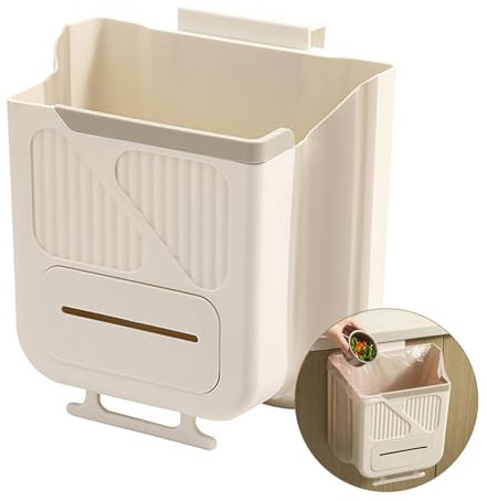 Mecmbj cubo de basura cocina, cubo de basura plegable, 7L Bote de basura colgante sin tapa, pequeño contenedor de abono de cocina para fregadero, escritorio, dormitorio, baño (blanco)