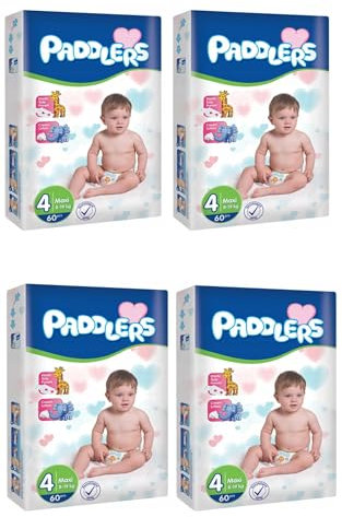 PADDLERS Maxi Windeln - Kinderwindeln - Hochsaugfähige Windeln mit Nässeindikator - für Kindern im Alter von 8–18 Monaten und 8–19 kg (Größe 4, 240 stück)