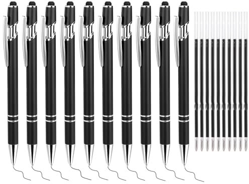 Catelves 10 Stück Kugelschreiber Metall 1,0mm Schwarz, Kugelschreiber Premium, Kugelschreiber Hochwertig, Kugelschreiber mit Touchpen, Kugelschreiber Set mit 10 Nachfüllen für Büro, Schule(Schwarz)
