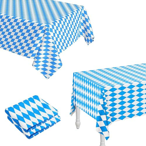 Bayrisch Blau Weiß Bayern Raute Einweg Tischdecke, 137 x 274 cm Oktoberfest Tischtuch Bayerische Tischdeko,Oktoberfest Tischdecke Bayerische, für Bierzelten Haushalt Catering Oktoberfest Deko
