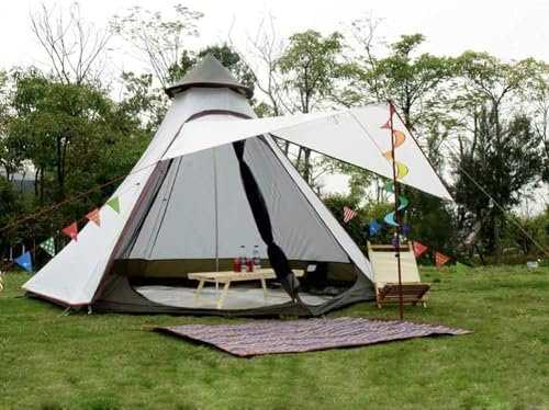 Doppelschichtiges indisches Tipi-Zelt für den Außenbereich, wasserdicht, Familien-Camping, Jurten-Tipi-Zelt für 3–4 Personen – ideal für Outdoor-Wandern und Camping (Farbe: Weiß)