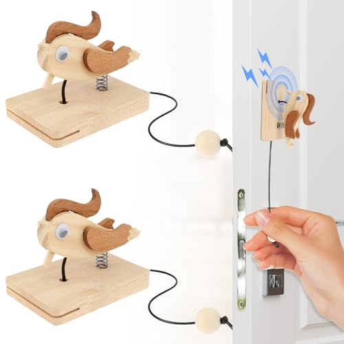 2PCS Wooden Woodpecker Door Knocker Handmade Woodpecker Doorbell Woodpecker Door Knocker Creative Woodpecker Door Bell Unique Wooden Drawstring Doorbell for Guiding Children to Knocking Habits