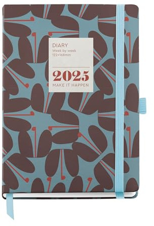 Miquelrius Kalender 2025, Größe 122 x 168 mm, Wochenansicht, Umschlag aus laminiertem Karton, Spiralbindung, Gummibandverschluss, Papier 80 g/m², Spanisch, Englisch und Portugiesisch, Jessica