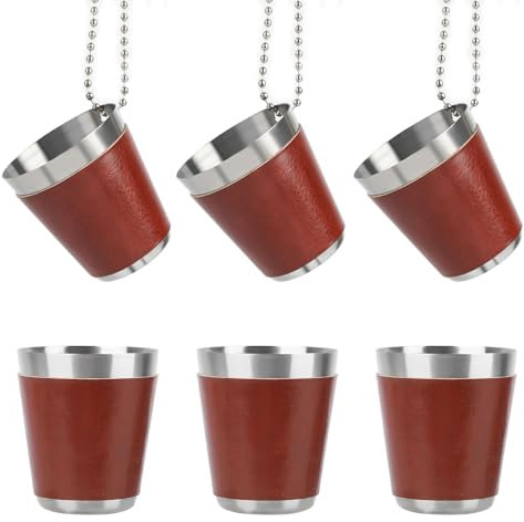 Cosswe 6er Set Shot Becher Metall Schnapsgläser 30ml Schnapsglas mit Kette für Party Bar Festival Karneval Junggesellinnenenabschied (rötlich-braun)