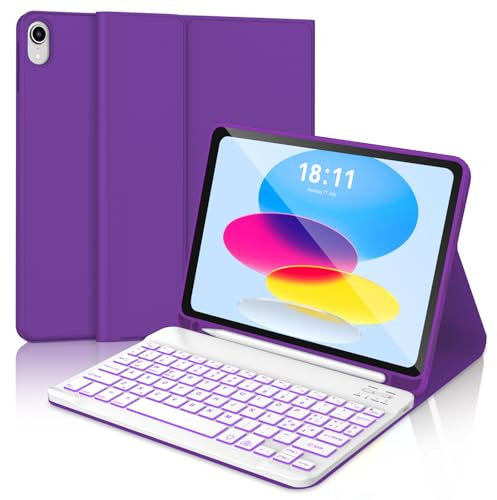 JADEMALL Custodia con Tastiera per iPad 10/11 Generazione 10.9 2022/2025 A16 11, [Italiana QWERTY] Tastiera Retroilluminata Magnetica Staccabile per iPad 10a/11a Generazione 10,9/11 Pollici, Viola