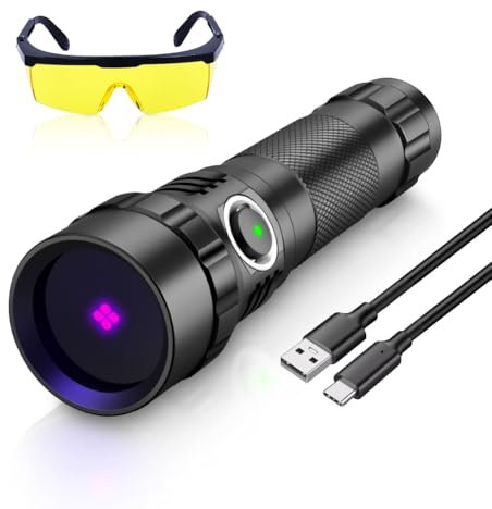 KEENZO 501BPRO - Linterna de luz UV de 365 nm, linterna ultravioleta LED de luz negra UV de 365 nm con lente de filtro, detector de luz negra para orina de mascotas, manchas, chinches y más