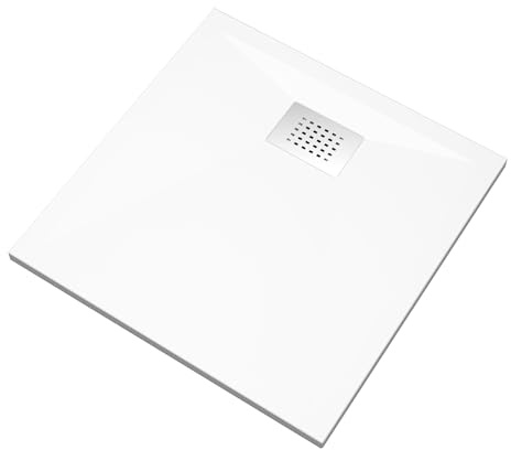 Aquasani Base - Receveur de douche - Toutes tailles disponibles, Niveau adhérance PN6 ou PN24, Blanc, avec grille en inox poli et bonde extra-plate incluse (Blanc Mat Antidérapant, 80 x 80 x 4 cm)