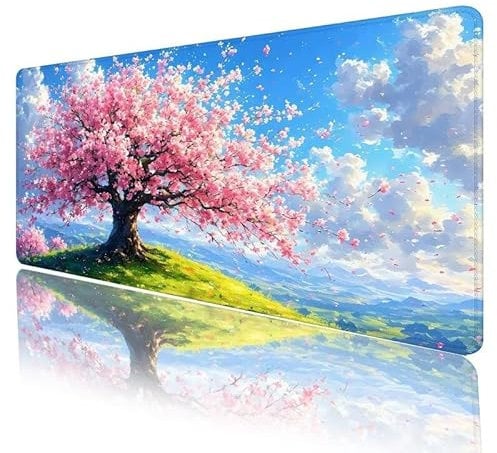 Pink Mouse Pad XXL 900 x 400 x 3 mm Large Gaming Mousepad Tree Mouse Mat, Desk Mat With Stitched Edges, Extended Keyboard Mat with Non-Slip Rubber Base for Home Office Decor, Gifts for Women H-549