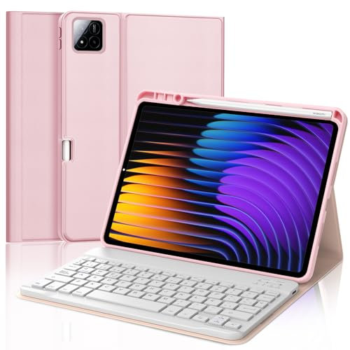 IVEOPPE Teclado Xiaomi Pad 7/7 Pro 11.2 2025, Funda Teclado Español Ñ Desmontable Bluetooth para Xiaomi Pad 7/7 Pro 11,2 2025, Rosa