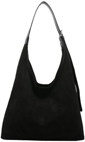 Celiodd Hobo Bag,Suede Bag,Schwarz Slouchy Bag,Wildleder Handtaschen mit Magnetschnalle,Shopper Wildleder,Retro-Umhängetasche,Geeignet für Arbeit und Schulreisen
