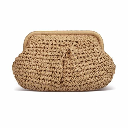 HuiYStar Strohtasche für Damen Knödeltasche Wolke Umhängetasche aus Stroh Sommertasche aus Strandstoff, braun