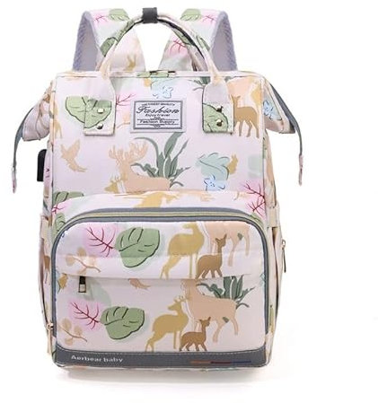 LEcylankEr Wickeltasche Rucksack Baby Wickelrucksack Groß Windelrucksack Multifunktional Diaper Bag mit Mehreren Fächern Baby Wickeltaschen für Reisen Geschenk für neue Eltern (Beige-Tier)