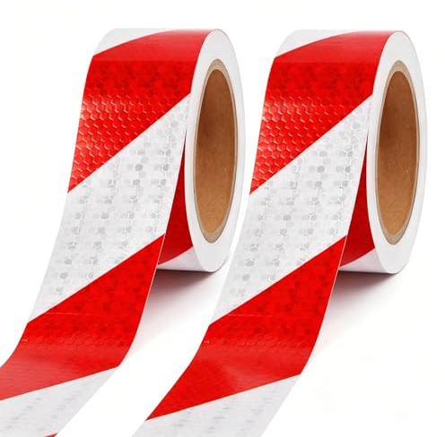 2 Rotoli Nastro Riflettente Adesivo Nastro Catarifrangente Rosso e bianco | 5CM x 25M Nastro di Sicurezza Riflettente Impermeabile Autoadesivo per Sicurezza dei Segnali di Avvertimento