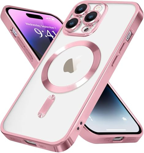 KK KENIK Case For iphone 15 Pro Max,Shockproof Luxury Magnetic Wireless Charging Case With Lens Glass,Clear Plating Silicone Soft For iphone 15 Pro Max Phone Cover (Rose Gold)
