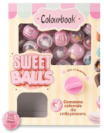 Colourbook Luna Park - Distributore Automatico Gomme da Cancellare, 40+40 Palline, Soggetti da Collezione, Sweet Balls