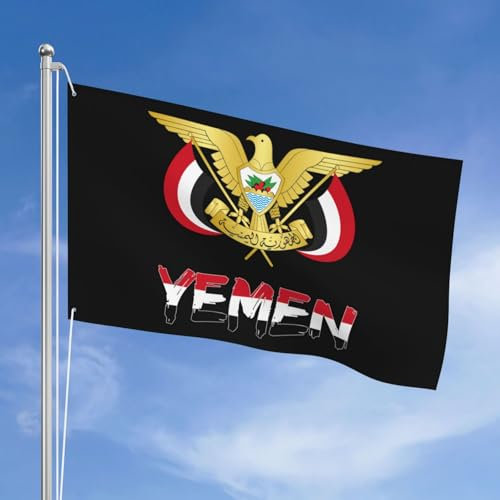 Drapeaux De Jardin Coat Of Arms Of Yemen Yemeni Drapeau Fierté Couleurs Vives Bannière Jardins Résistant Bannières Extérieure Pour Fête Balcon Défilé 90X152CM