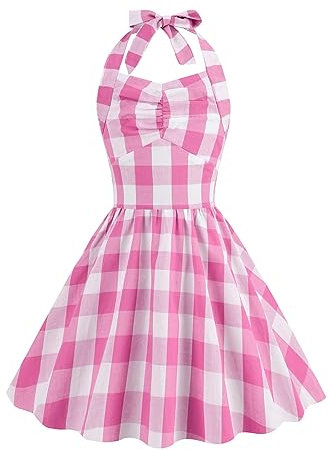 Robe Rockabilly Femme Pin Up Robe Deguisement à Carreaux Audrey Hepburn 1950s Robe De Cocktail Robe Vintage Robe Vintage à Bretelles Jupe Mi-Longue Robe Trapeze Femmes