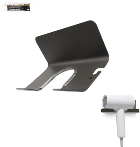 PHMING Munddesign Föhn Halterung, U-Förmiges, Fönhalter Ohne Bohren | Föhnhalter mit Nagelfreiem Kleber Geliefert, Kann Elektrische Stecker Aufbewahren, für Glatte Wände (Gun Grey)