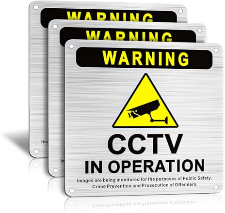 AHRLIC Confezione da 3 cartelli di sicurezza CCTV in Operation con autoadesivo, 15 cm x 5 cm, in alluminio, impermeabile, avviso di sicurezza per telecamere a circuito chiuso, per casa, ufficio