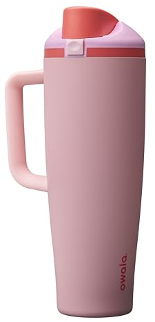 Owala FreeSip Tumbler Insulated Stainless Steel Water Bottle with Built-in Straw and Side Handle, For Travel, Work, School, and Sports, 1185ml, BPA Free, Leak Proof, Angel Food Cake, (Pink)