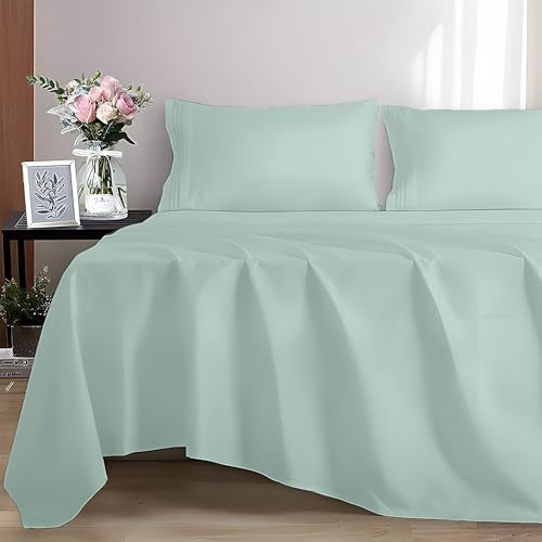EverSoft Bedding 100% Egyptian cotton Flat Sheet, 400 Thread Count Ultra-Soft Long Staple Top Bed Sheet, Luxury Hotel Quality (Duck Egg, King)