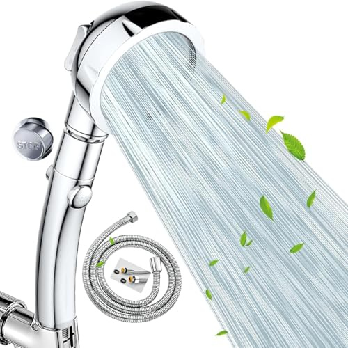 NOSAME Shower Head, Filtration High Pressure Shower Head Water Saving with 3 Mode Function Spray Handheld Showerheads for Dry Skin & Hair (Silver (Shower Head and Hose))